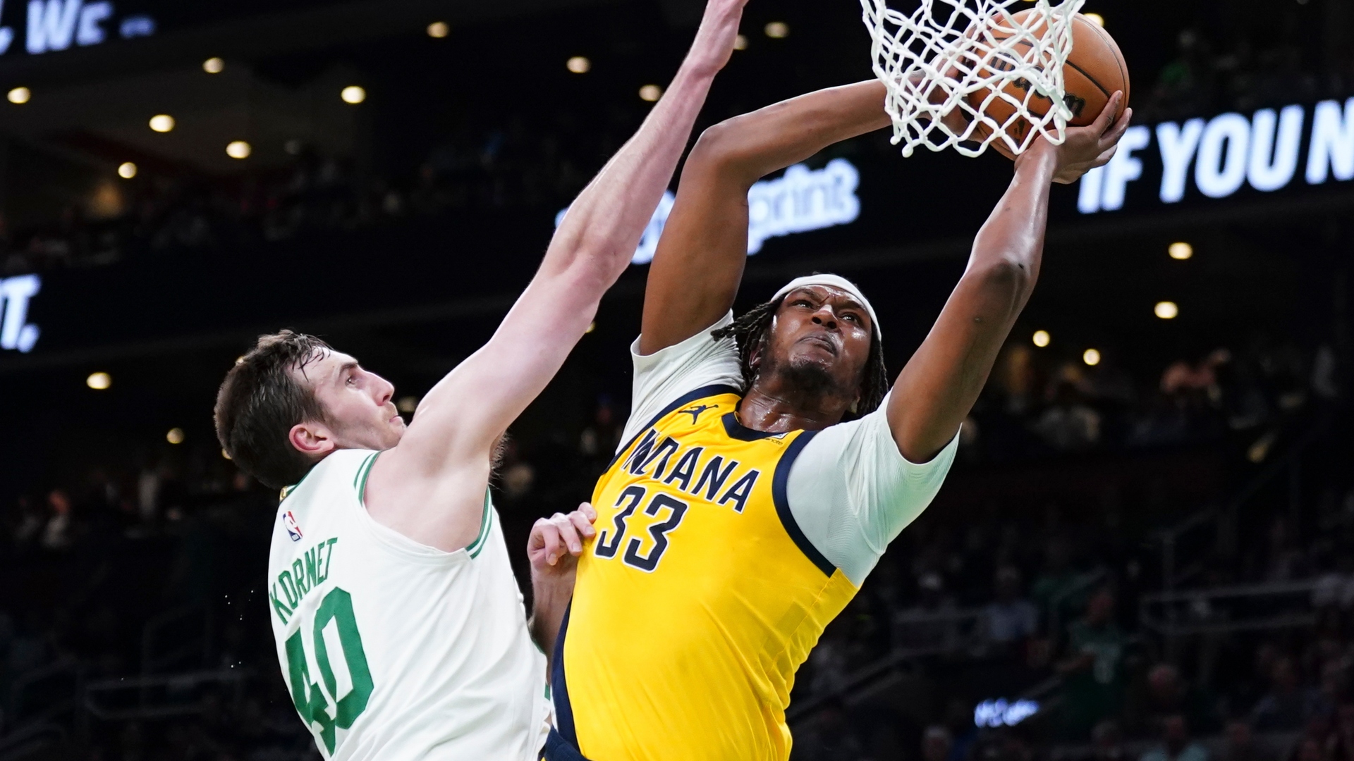 Indiana Pacers center Myles Turner and Boston Celtics center Luke Kornet