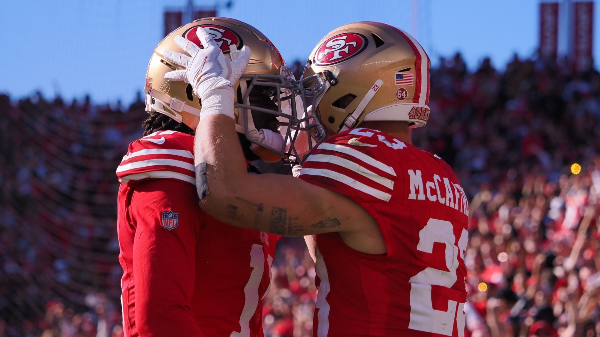 San Francisco 49ers running back Christian McCaffrey, wide receiver Brandon Aiyuk