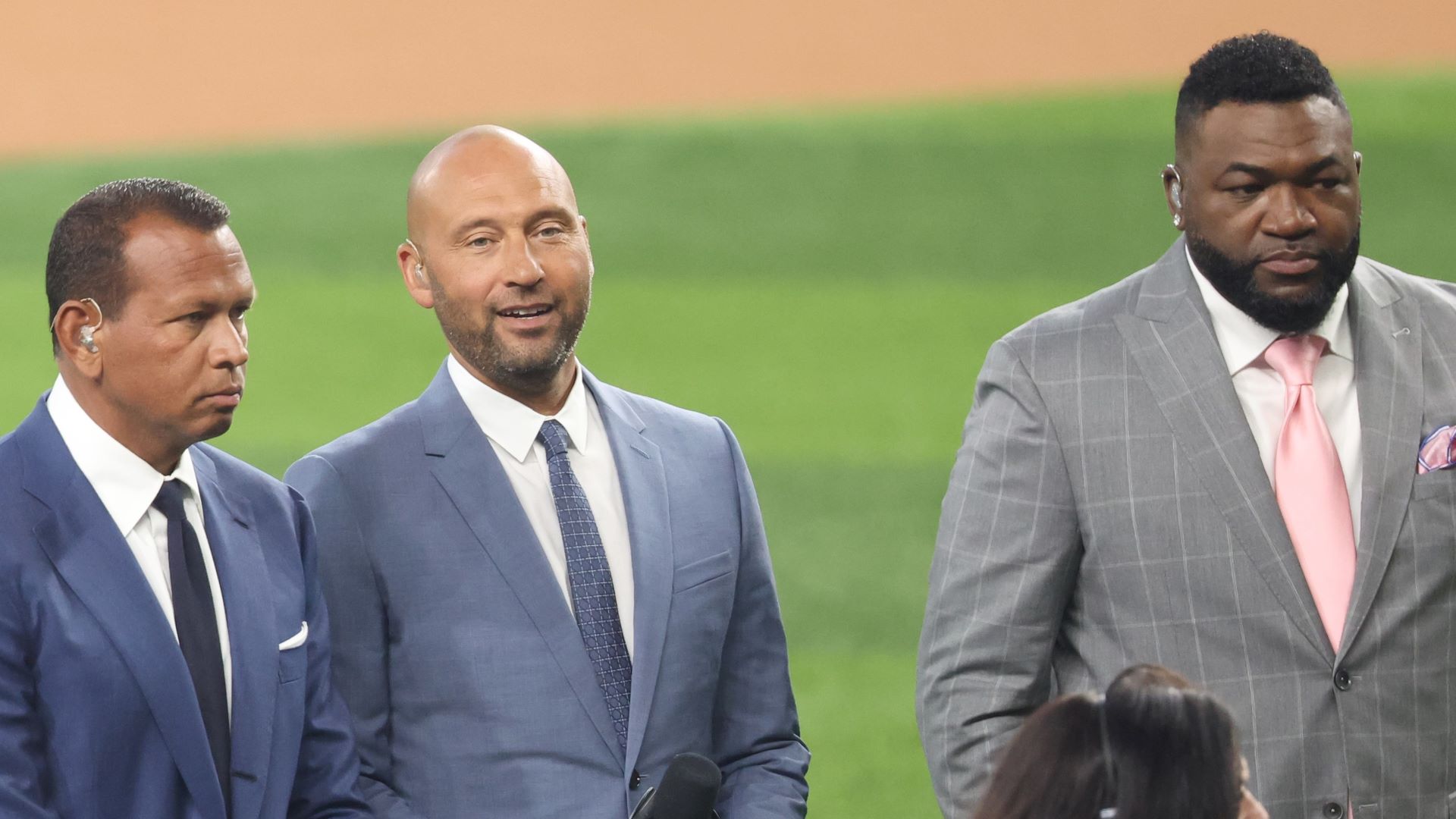 Former New York Yankees infielders Alex Rodriguez and Derek Jeter and former Boston Red Sox designated hitter David Ortiz