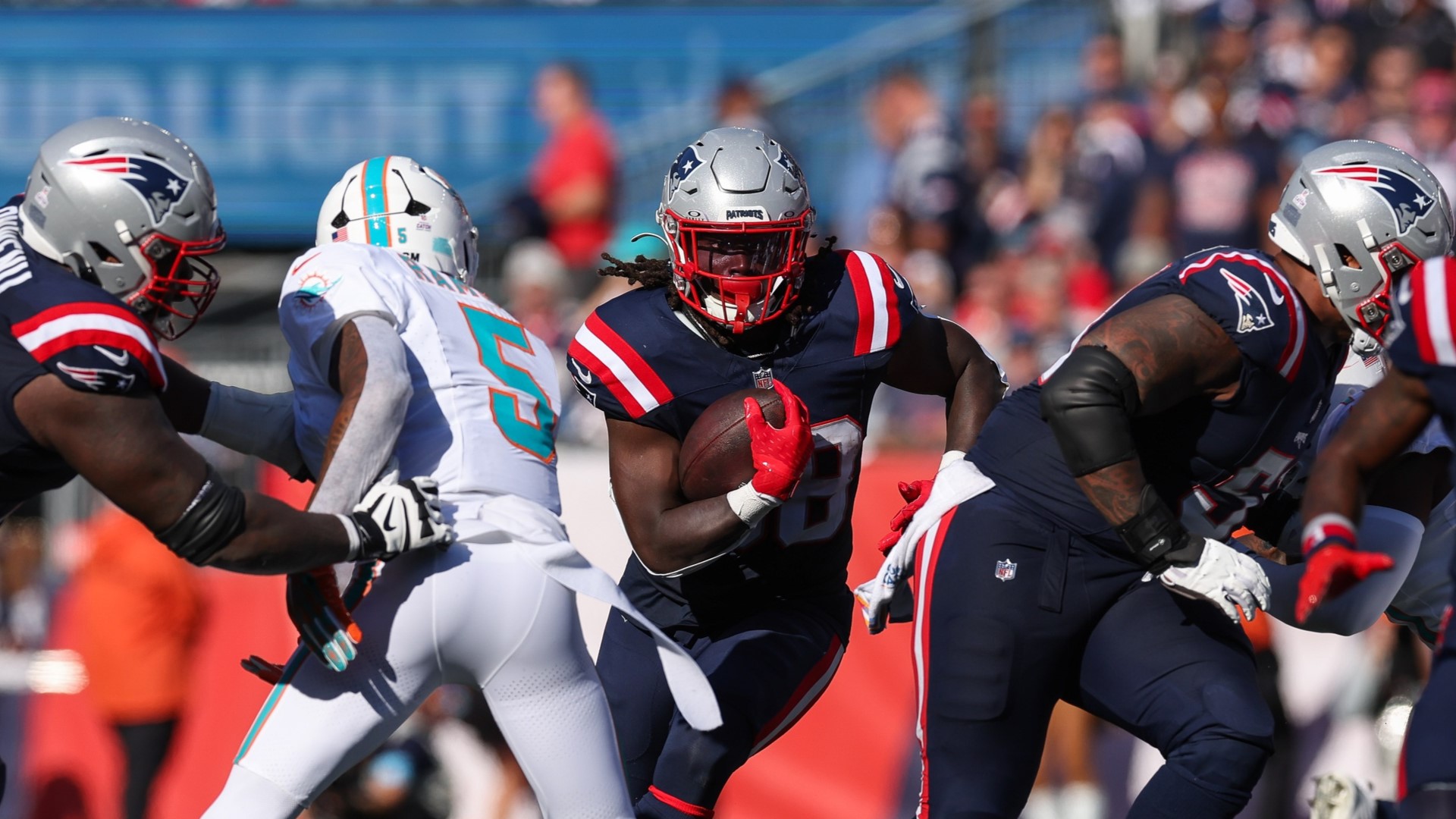 New England Patriots running back Rhamondre Stevenson