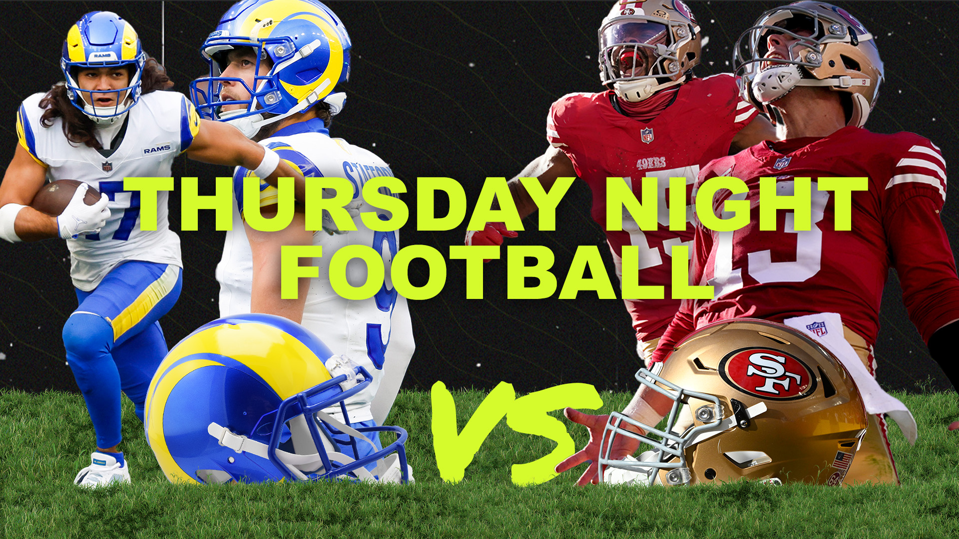 Los Angeles Rams quarterback Matthew Stafford and wide receiver Puka Nacua, San Fransisco 49ers quarterback Brock Purdy and wide receiver Deebo Samuel