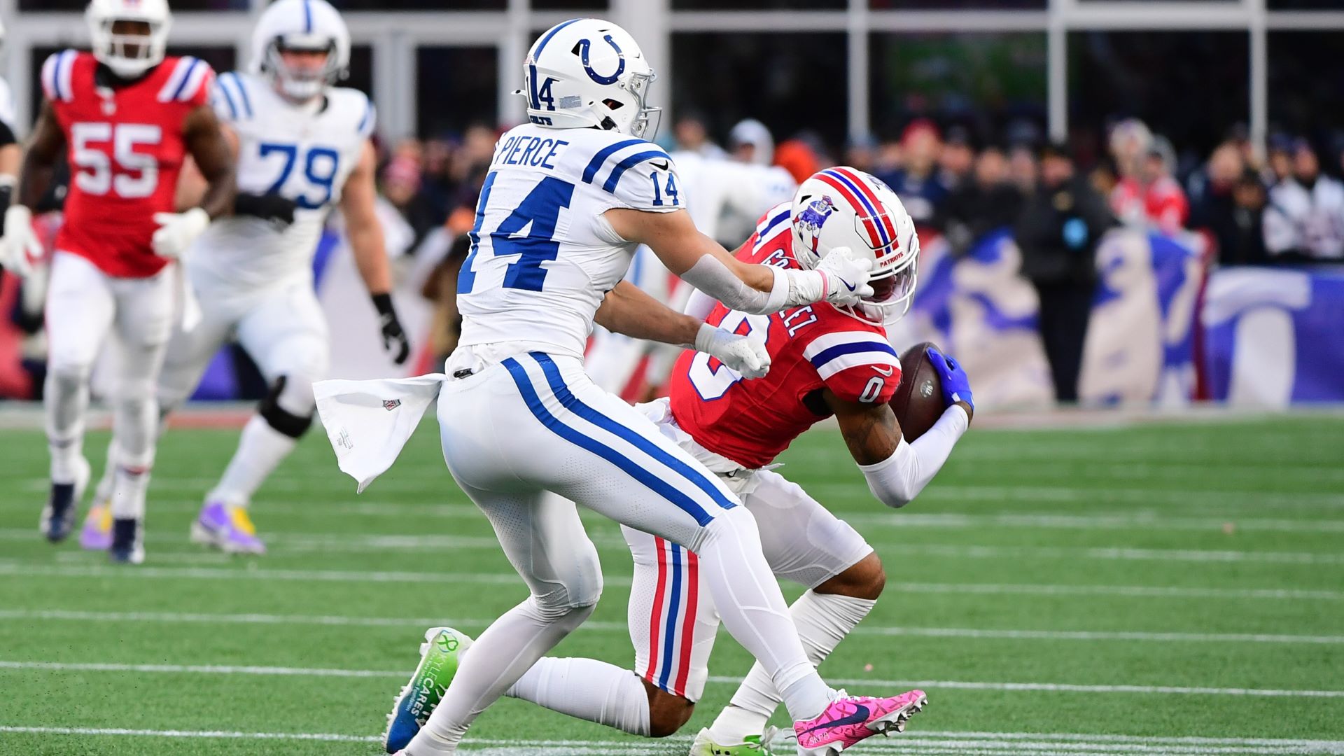 New England Patriots cornerback Christian Gonzalez and Indianapolis Colts wide receiver Alec Pierce