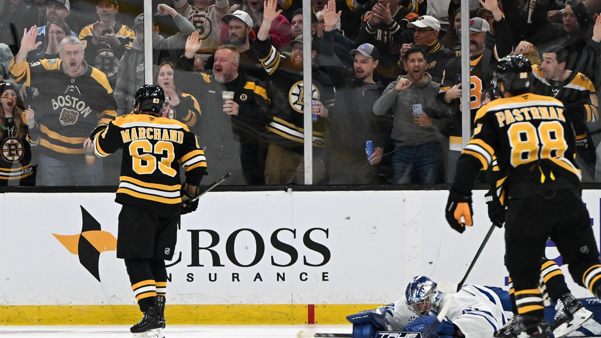 Boston Bruins forwards Brad Marchand and David Pastrnak
