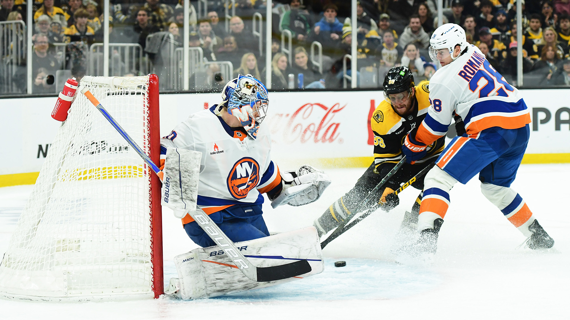New York Islanders goaltender Ilya Sorokin, Boston Bruins forward David Pastrnak, and New York Islanders defenseman Alexander Romanov.